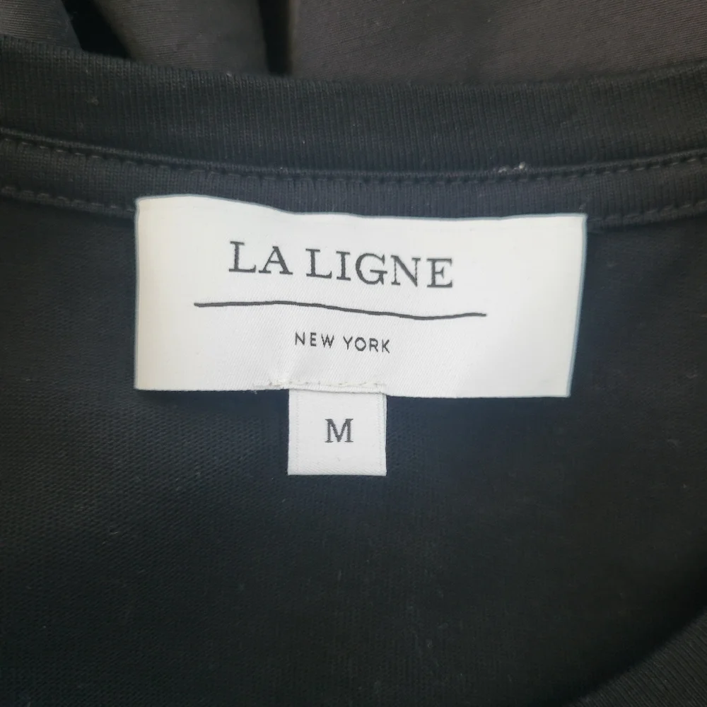La Ligne Wilhelmina T-Shirt Midi Dress with Shirring Black M - Picture 12 of 13